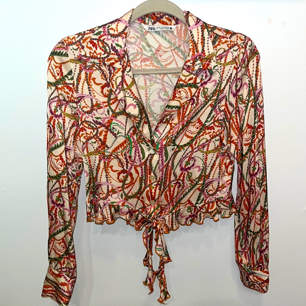 Zara multicolor 70s blouse xs